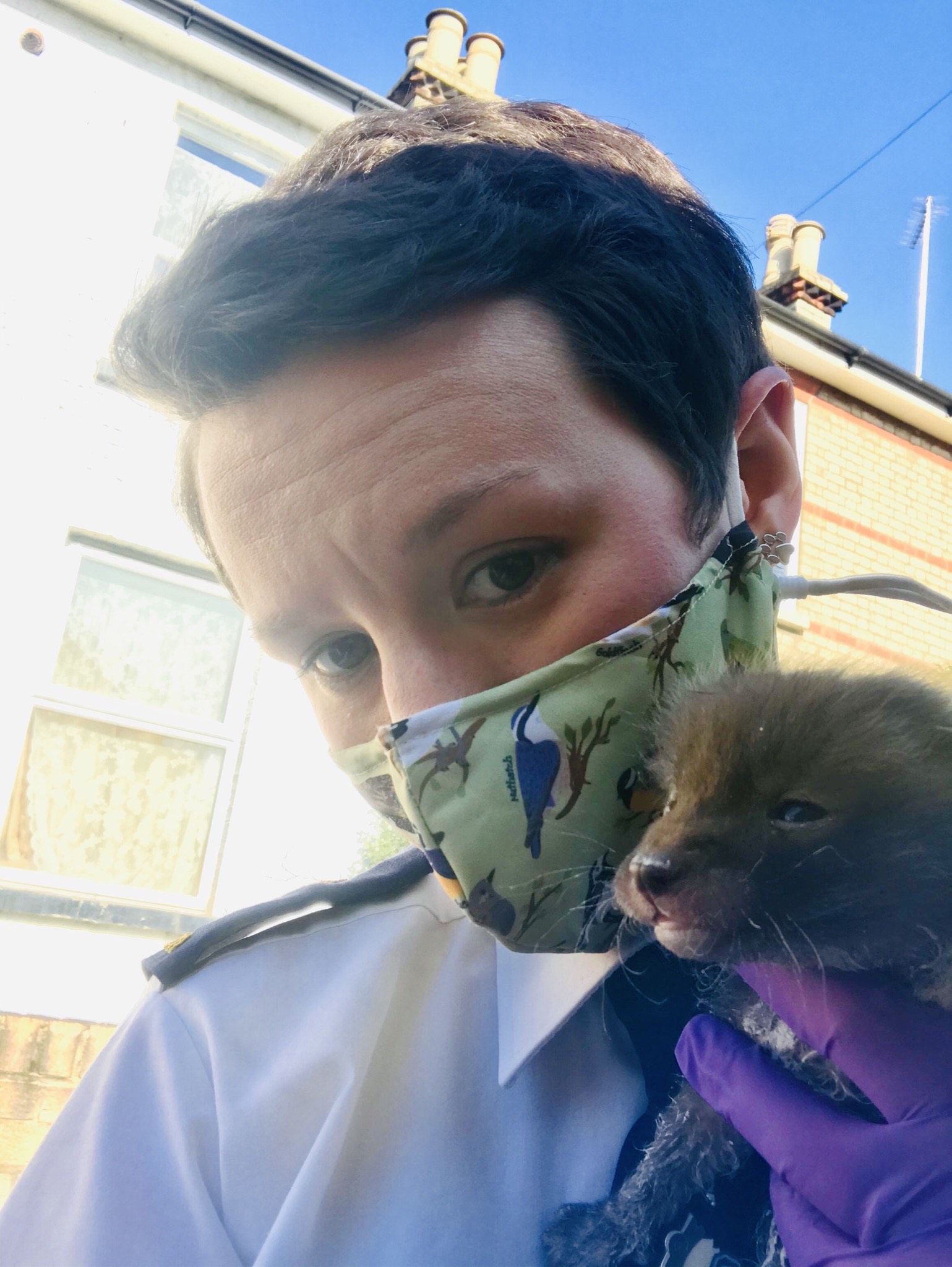 Harriet Daliday, RSPCA inspector, and a tiny rescued fox cub RSPCA South London